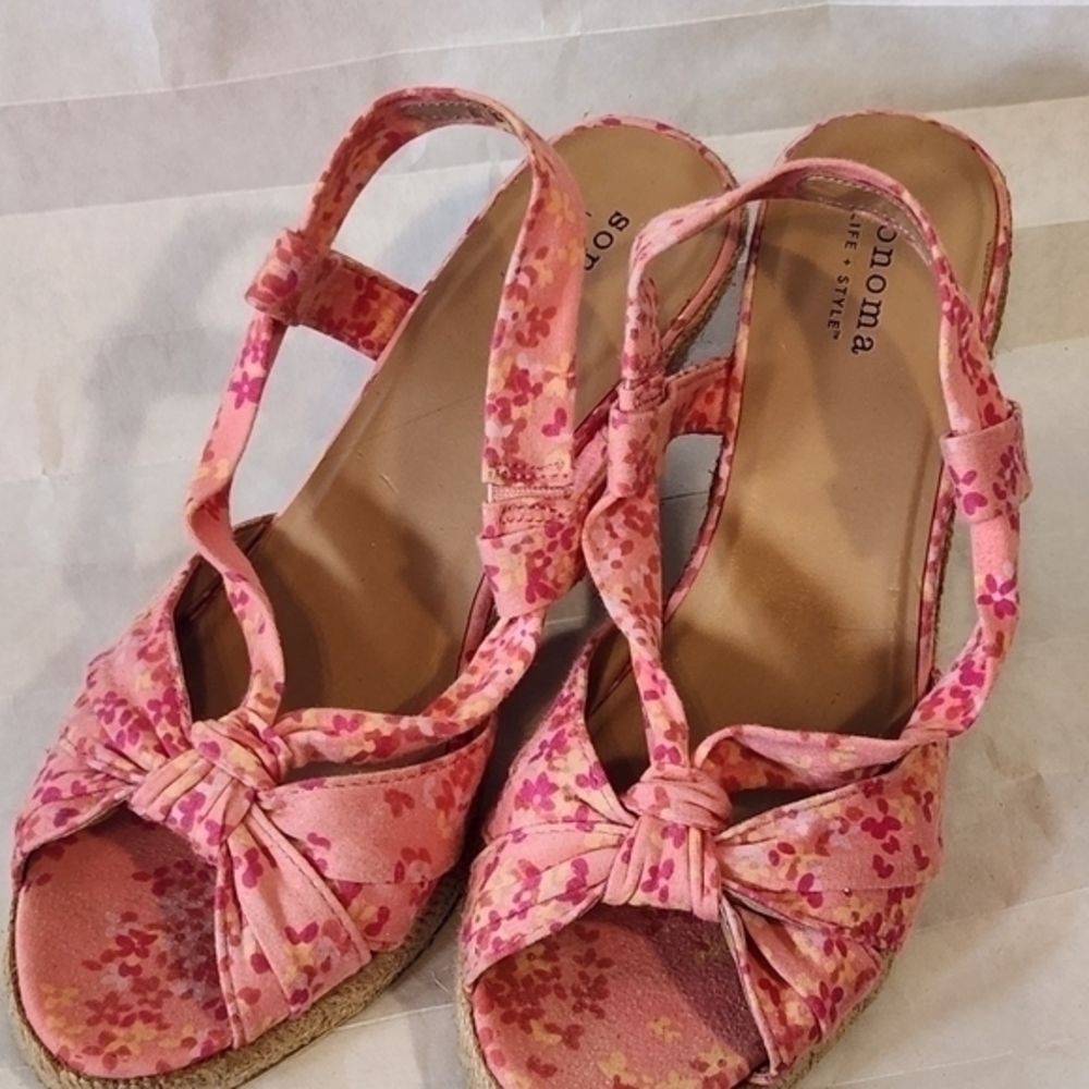 Sonoma Pink Floral Print Wedges Size 7.5‎  Sandals - Picture 8 of 8